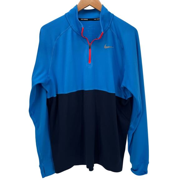 Nike Running Jacket Mens XL Blue 1/4 Zip Racer Dir-Fit Pullover + Thumbholes - Picture 1 of 10